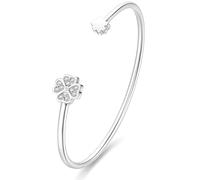 Dada Gioielli - Bracelet femme rigide trèfle étoile coeur avec zircons brillants idée cadeau pour elle, Unica, Acier inoxydable (Trèfle Argent)