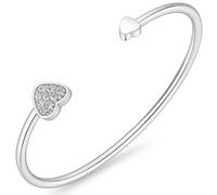 Dada Gioielli - Bracelet femme rigide trèfle étoile coeur avec zircons brillants idée cadeau pour elle, Unica, Acier inoxydable (Cœur Argent)