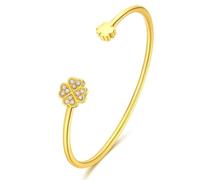 Dada Gioielli - Bracelet femme rigide trèfle étoile coeur avec zircons brillants idée cadeau pour elle, Unica, Acier inoxydable (Trèfle Or)