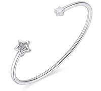 Dada Gioielli - Bracelet femme rigide trèfle étoile coeur avec zircons brillants idée cadeau pour elle, Unica, Acier inoxydable (Étoile Argent)