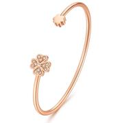 Dada Gioielli - Bracelet femme rigide trèfle étoile coeur avec zircons brillants idée cadeau pour elle, Unica, Acier inoxydable (Trèfle Or rose)