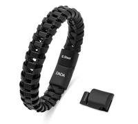 Dada Gioielli - Bracelet Homme en Satin Doré - également disponible en Argent ou Noir - Cuir Véritable Brun ou Noir - Chaîne tressée en Acier Inoxydable Hypoallergénique Réglable 20-21cm, Noir