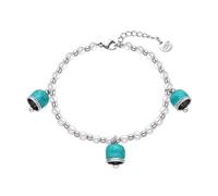 Dada Gioielli - Bracelet Porte-Bonheur pour Femmes en Acier Inoxydable avec Perles en Cristal de Majorque et 3 Pendentifs en forme de Cloche, Argenté Hypoallergenique, 17+3 cm, Turquoise