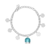 Dada Gioielli - Bracelet Trèfle Quatre Feuilles avec Cloche Turquoise Porte-bonheur pour Cadeau de Fin d'études - Anniversaire - Amitié,17+3 cm, peut être Combiné avec un Collier ou Boucles d'Oreilles