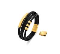 Dada Gioielli - Bracelets Homme en Cuir Multicouche - Acier Inoxydable Hypoallergénique Doré ou Satiné Noir, Chaîne en Cuir Véritable Tressé Multibrins 21cm Réglable - Fermeture Magnétique, Or