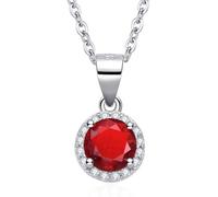 Dada Gioielli - Collier avec Pendentif Central Pierre Ronde enrichi de Zircons Etincelants, Idées Cadeaux Bijoux Femme Argent 925 et Acier Inoxydable, longueur 45cm + 5cm, Rouge rubis