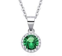 Dada Gioielli - Collier avec Pendentif Central Pierre Ronde enrichi de Zircons Etincelants, Idées Cadeaux Bijoux Femme Argent 925 et Acier Inoxydable, longueur 45cm + 5cm, vert-émeraude