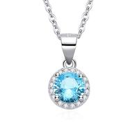 Dada Gioielli - Collier avec Pendentif Central Pierre Ronde enrichi de Zircons Etincelants, Idées Cadeaux Bijoux Femme Argent 925 et Acier Inoxydable, longueur 45cm + 5cm, Bleu aigue-marine