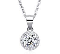 Dada Gioielli - Collier avec Pendentif Central Pierre Ronde enrichi de Zircons Etincelants, Idées Cadeaux Bijoux Femme Argent 925 et Acier Inoxydable, longueur 45cm + 5cm, blanc-cristal