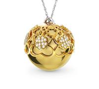 Dada Gioielli - Collier Bola Grossesse - Cadeau Femme Enceinte Future Maman, Protection de Naissance Bebe - Pendentif Cloche avec Trèfle Plaqué Or 18ct ou Rosé ou Argent, 80+10cm,