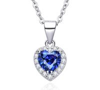 Dada Gioielli - Collier Coeur pour Femme avec Choix de la Pierre Centrale, Cadeau d'Anniversaire pour Femme Fille, Bijoux Hypoallergénique en Acier et Argent 925, Chaîne 45+5cm, Bleu saphir