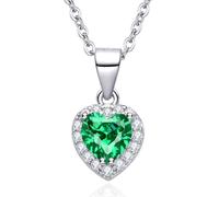 Dada Gioielli - Collier Coeur pour Femme avec Choix de la Pierre Centrale, Cadeau d'Anniversaire pour Femme Fille, Bijoux Hypoallergénique en Acier et Argent 925, Chaîne 45+5cm, Verde Smeraldo