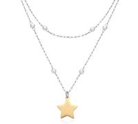 Dada Gioielli - Collier Femme Double Chaîne avec Perles et Pendentif Étoile, Acier Inoxydable, Design Moderne Élégant, Idée Cadeau (Étoile Dorée)