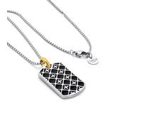 Dada Gioielli - Collier homme avec plaque Dog Tag, pendentif plaque signalétique en acier inoxydable, design avec motif losanges, chaîne 45+5 cm