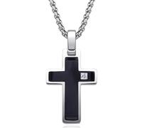 Dada Gioielli - Collier pour homme Crucifix - Argent ou Satin Noir - Croix avec pierre noire Zircon brillante - Chaîne en acier inoxydable hypoallergénique 45+5cm,