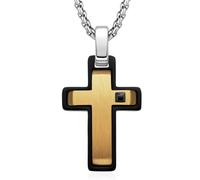 Dada Gioielli - Collier pour homme Crucifix - Couleur Or - Croix avec pierre noire Zircon brillante - Chaîne en acier inoxydable hypoallergénique 45+5cm