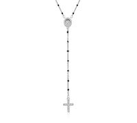 Dada Gioielli - Collier rosaire pour hommes et femmes avec croix et médaille miraculeuse - Bijou chrétien avec chaîne en acier inoxydable hypoallergénique (Chaîne en argent)