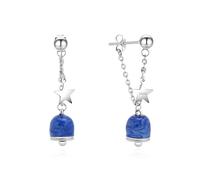 Dada Gioielli - Longues Boucles d'Oreilles Pendantes avec Pendentif Campanelle Capri Porte Bonheur - Acier Inoxydable couleur Argent effet Diamanté (Bleu)