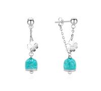 Dada Gioielli - Longues Boucles d'Oreilles Pendantes avec Pendentif Campanelle Capri Turquoise et Trèfle Porte Bonheur - Acier Inoxydable couleur Argent effet Diamanté
