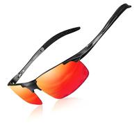 DADA-PRO Lunettes de soleil de conduite pour hommes HD polarisées rétro vintage, lunettes de soleil miroir pêche sportive course à pied (Rouge)