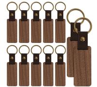 Dadabig 12pcs Porte-clés en bois vierges, Porte-clés en bois personnalisés, Porte-clés en cuir, Porte-clés bruts, Ébauches de gravure en bois pour le bricolage Cadeau