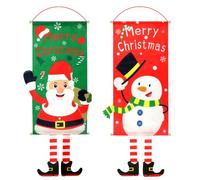 Dadabig 2 Pcs Drapeaux De Noël à Suspendre, Décorations De Bannière De Joyeux Noël Bannière De Porte Noël pour Porte Fenêtre Maison Extérieur Intérieur Décoration (Père Noël, Bonhomme De Neige)
