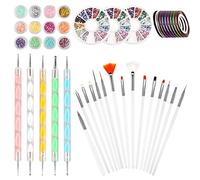 Dadabig 45PCS Kit de Nail Art Pinceau, Stylos à Ongles,Nail Art Pinceaux,Ruban Adhésif,Strass de Couleur pour Ongles,Kit d'Outils à Ongles,Paillettes Autocollants