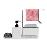 Dadabig 5 en 1 Distributeur Liquide Vaisselle Cuisine Organisateur d'évier de Cuisine Blanc Porte-éponge de Qualité Distributeur Savon Liquide Mains Porte Chiffon 500ml
