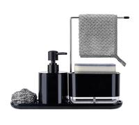 Dadabig Distributeur Liquide Vaisselle 5 en 1, Savon Cuisine Set, Organisateur De Vaisselle Noir Pour l'Évier De Cuisine