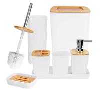 Dadabig Ensemble d'accessoires de salle de bains de 7 pièces, ensemble d'accessoires de salle de bains en plastique de luxe en bambou, poubelle de salle de bains et ensemble de brosse de toilette avec