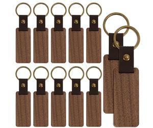 Dadabig Porte-clés en Bois Personnalisés avec Cuir - Ébauches Vierges pour le Bricolage et Gravure - 12 Pièces Cadeau