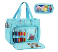 Dadanism Sac à Crochet, Sac à Tricoter, Support de Rangement pour Fil avec Poignée & Bandoulière, Organisateur de Fil pour Crochet Tricoteur Crochets, Aiguilles Tricoter, Kit Fournitures Couture, Bleu