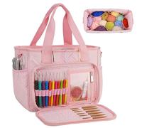Dadanism Sac à Crochet, Sac à Tricoter, Support de Rangement pour Fil avec Poignée & Bandoulière, Organisateur de Fil pour Crochet Tricoteur Crochets, Aiguilles Tricoter, Kit Fournitures Couture, Rose