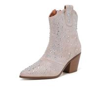 DADAWEN Femme Bottines à la Cheville Plate-Forme épais Talon avec Paillettes Strass -Rose 42