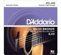 D'Addario Cordes pour guitare acoustique EJ13 80/20 Bronze Phosphoreux Custom Light 11-52