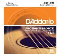 D'Addario Cordes guitare acoustique EJ41 – Bronze phosphoreux, 12 cordes, Très léger 9-45