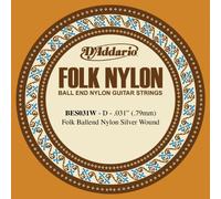 D'Addario BES031W Corde seule en nylon avec filet en argent pour guitare folk Extrémité à boule