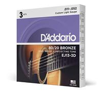 Accessoire pour guitare D'Addario EJ13-3D bronze 80/20 Custom Light, 11-52 (3 jeux) - jeu guitare acoustique