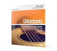 D'Addario Cordes Guitare Acoustique | Corde Guitare Folk | EJ15 | Cordes en bronze phosphoreux pour guitare acoustique avec revêtement | Très Léger 10-47