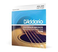D'Addario Cordes Guitare Acoustique | Corde Guitare Folk | EJ16 | Cordes en bronze phosphoreux pour guitare acoustique | Léger 12-53