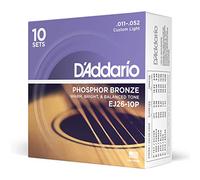 D'Addario Cordes Guitare Acoustique | Corde Guitare Folk | EJ26-10P | Cordes en bronze phosphoreux pour guitare acoustique | Custom Light 11-52, 10 jeux