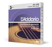 D'Addario Cordes Guitare Acoustique | Corde Guitare Folk | EJ26-3D | Cordes en bronze phosphoreux pour guitare acoustique avec revêtement | Custom Light 11-52, 3 jeux