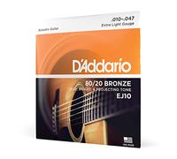 D'Addario Cordes Guitare Acoustique - Corde Guitare Folk - EJ10 - Cordes en Bronze pour Guitare Acoustique - Bronze Phosphoreux 80/20 - Très Léger 10-47