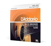 D'Addario Cordes guitare acoustique EJ10 – Bronze phosphoreux 80/20 – Très léger 10-47
