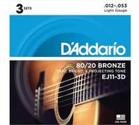 D'Addario – Jeu de cordes guitare acoustique EJ11-3D – Bronze 80/20 Light 12-53 (3 jeux)