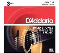 D'Addario – Cordes pour guitare acoustique EJ12-3D – Bronze 80/12 Medium 13-56 – 3 jeux