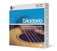 Cordes de guitare D'Addario - Cordes de guitare acoustique en bronze phosphoreux - EJ16-5P - Spectre tonal riche et complet - Pour guitares à 6 cordes - 12-53 Light, 5-Pack