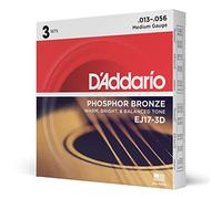 D'Addario Cordes pour guitare acoustique EJ17-3D Bronze phosphoreux Medium 13-56 Pack de 3