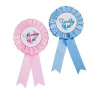 Daddy and Mommy to be décoration d'arc de Badge pour Nouveau Cadeau Maman Mummy Mum Papa,Rosette Fer Blanc Bouton Aiguille Echarpe Décor pour Naissance bébé Fille garçon Douche Deco fête (Rose Bleu)