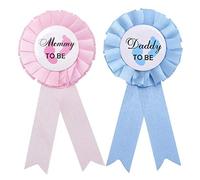Daddy and Mommy to be Insigne,2 pièces Épingles de révélation de Sexe de bébé, Broche d'insigne en Fer Blanc pour bébé avec Forme de Pieds de bébé pour la célébration de fête de Douche de bébé